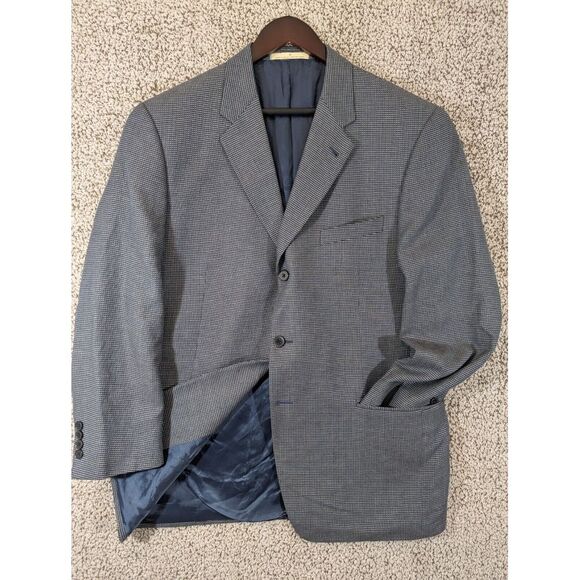 JOSEPH ABBOUD‎ Men's 43R Blue and Gray Houndstooth Silk Blend Sport Coat Blazer - Picture 1 of 13